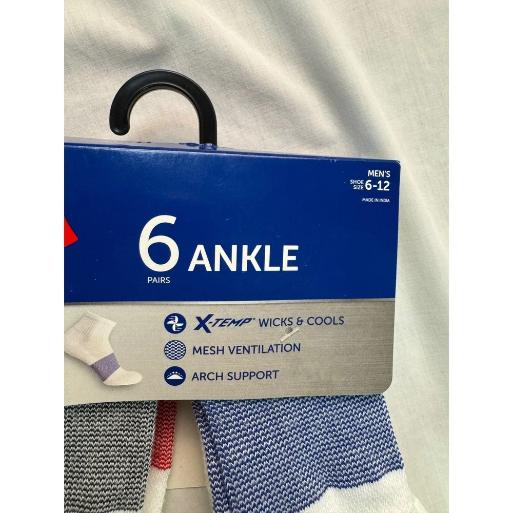 Hanes Mens 6 Pair Ankle Socks X-Temp Mesh Vent Arch Support White 6-12